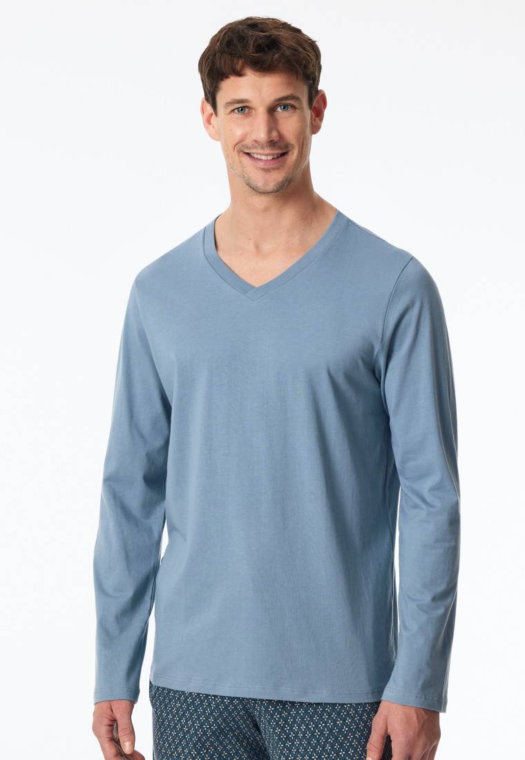 Schiesser Shirt langarm V-Ausschnitt blaugrau - Mix+Relax Versandkostenfrei