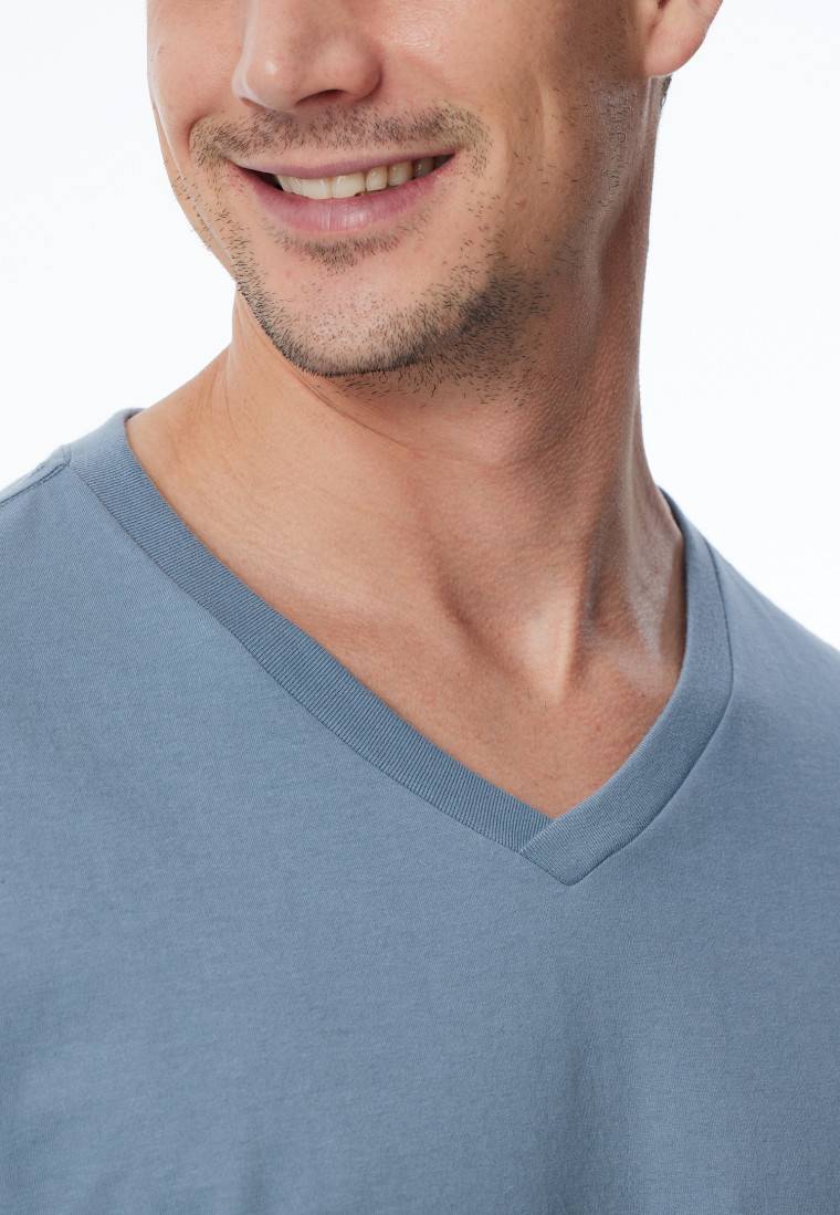 Schiesser Shirt langarm V-Ausschnitt blaugrau - Mix+Relax Versandkostenfrei