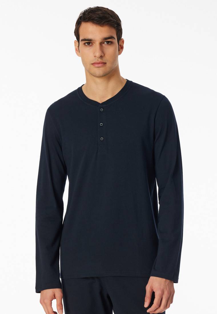 Schiesser Shirt langarm Knopfleiste nachtblau - Mix+Relax Osterangebot