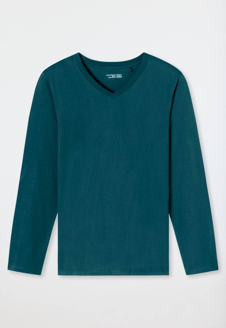 Schiesser Shirt langarm V-Ausschnitt petrol - Mix+Relax Muttertagsangebot