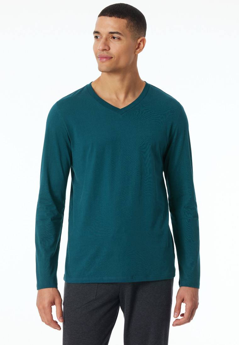Schiesser Shirt langarm V-Ausschnitt petrol - Mix+Relax Muttertagsangebot