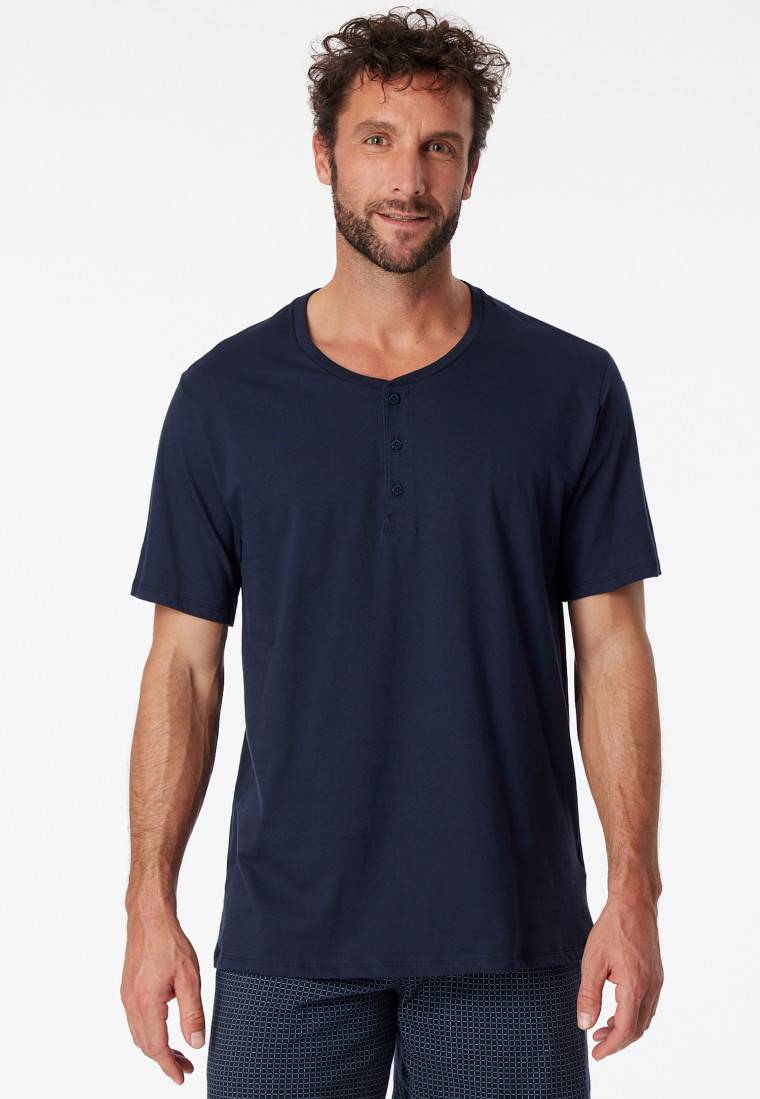 Schiesser Shirt kurzarm Jersey Knopfleiste dunkelblau - Mix+Relax Lagerräumung