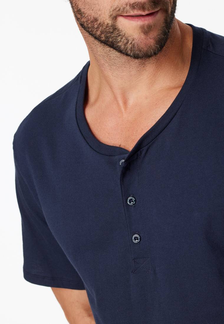 Schiesser Shirt kurzarm Jersey Knopfleiste dunkelblau - Mix+Relax Lagerräumung
