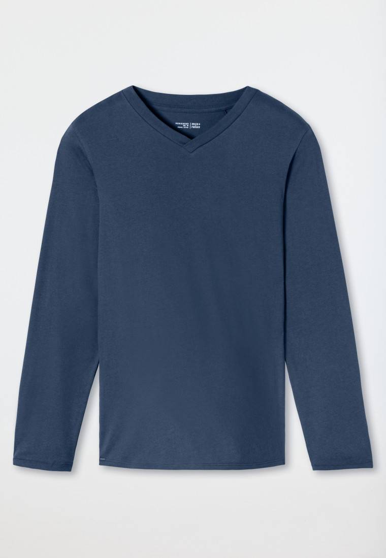 Schiesser Shirt langarm V-Ausschnitt royal - Mix+Relax Heißer Verkauf
