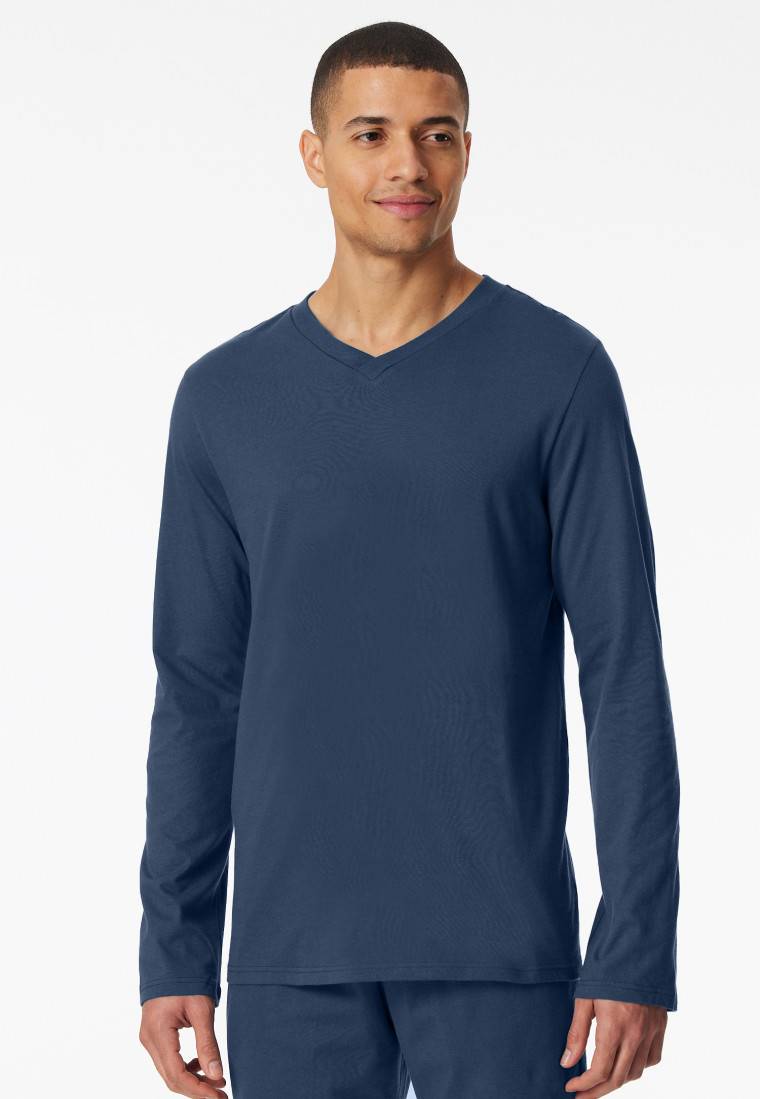 Schiesser Shirt langarm V-Ausschnitt royal - Mix+Relax Heißer Verkauf