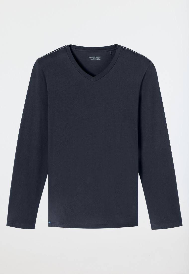 Schiesser Shirt langarm V-Ausschnitt nachtblau - Mix+Relax Top Angebot