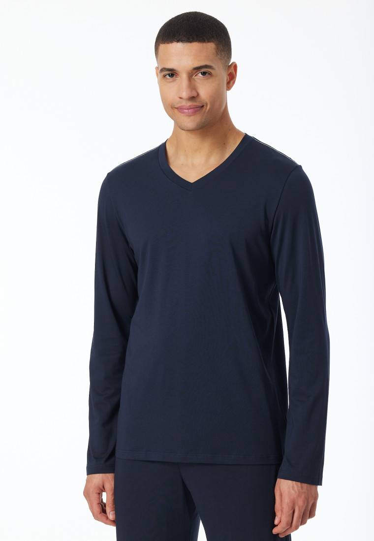 Schiesser Shirt langarm V-Ausschnitt nachtblau - Mix+Relax Top Angebot
