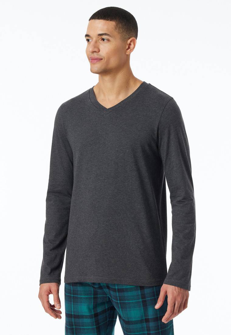 Schiesser Shirt langarm V-Ausschnitt dunkelgrau-meliert - Mix+Relax Neueste Mode
