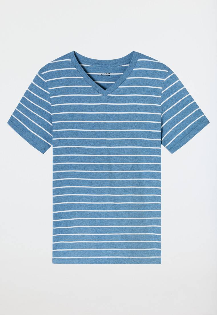 Schiesser Shirt kurzarm Streifen blau-meliert - Mix+Relax Online Outlet