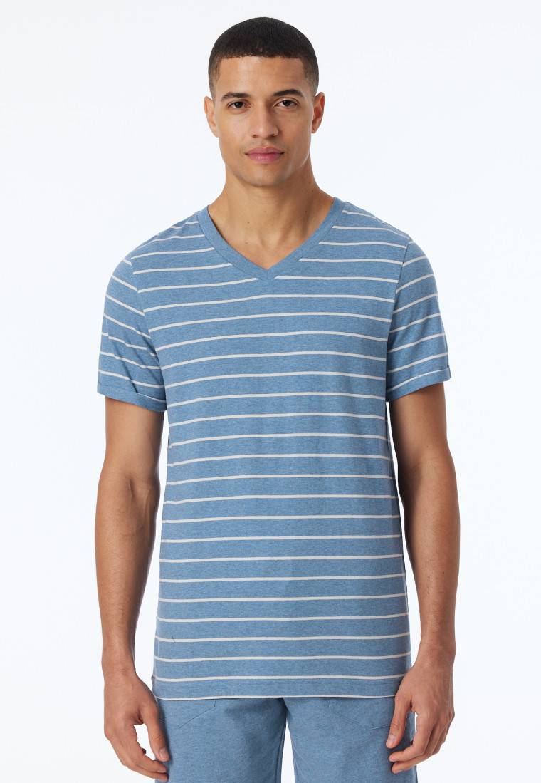 Schiesser Shirt kurzarm Streifen blau-meliert - Mix+Relax Online Outlet