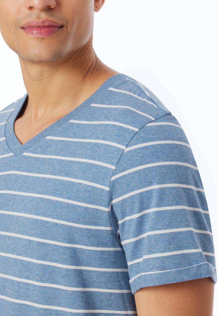Schiesser Shirt kurzarm Streifen blau-meliert - Mix+Relax Online Outlet