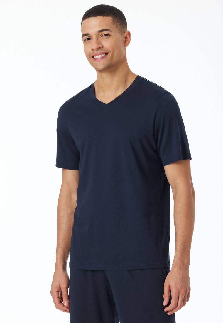 Schiesser Shirt kurzarm V-Ausschnitt nachtblau - Mix+Relax Exklusive Angebote