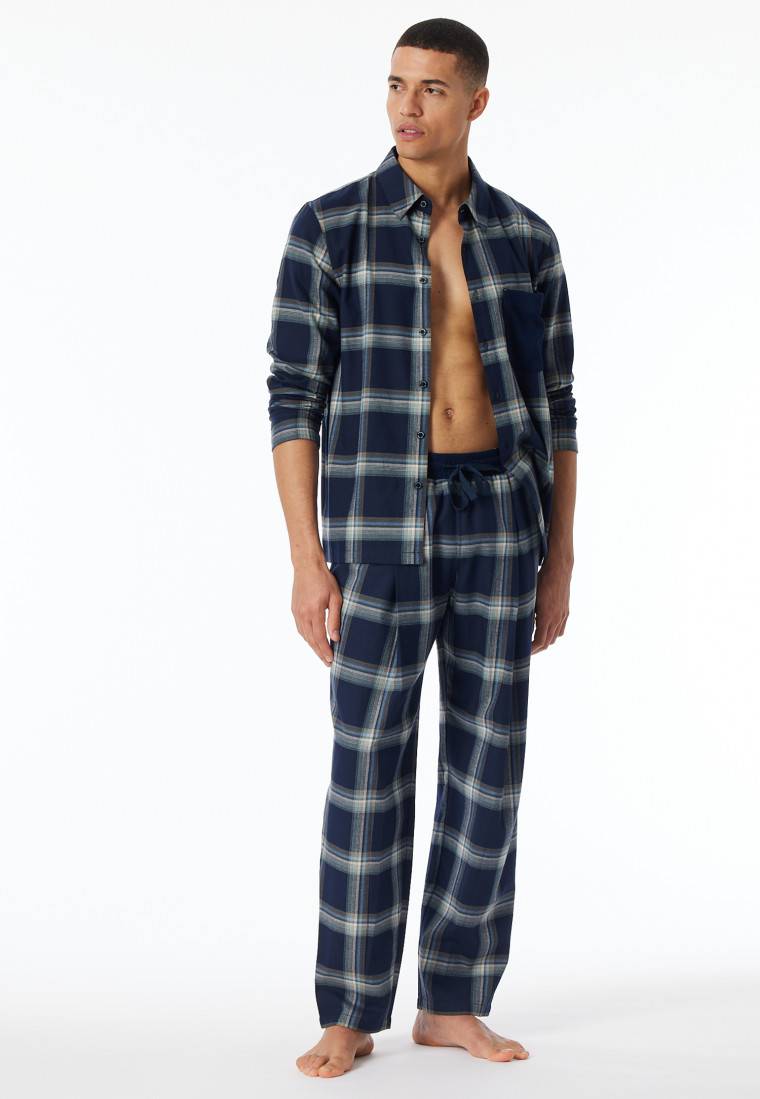 Schiesser Oberhemd langarm Flanell Karos nachtblau - Mix+Relax Blitzangebot