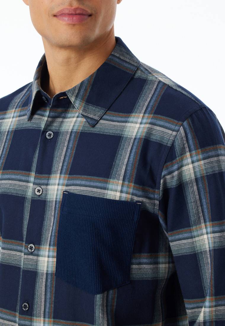 Schiesser Oberhemd langarm Flanell Karos nachtblau - Mix+Relax Blitzangebot