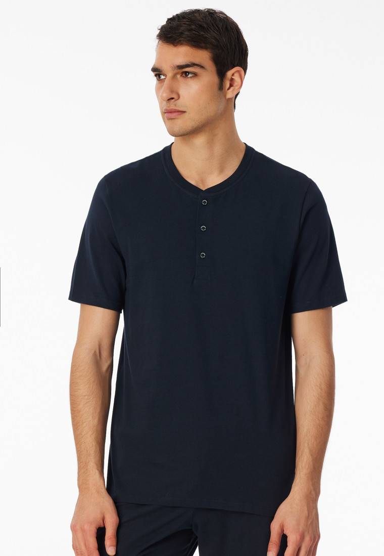 Schiesser Shirt kurzarm Knopfleiste nachtblau - Mix+Relax Bestseller