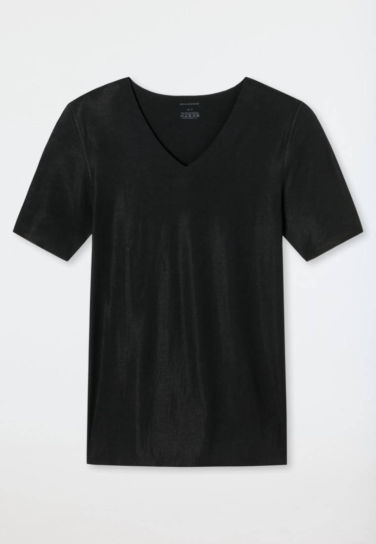 Schiesser Shirt Interlock seamless kurzarm V-Ausschnitt schwarz - Laser Cut Räumungsverkauf