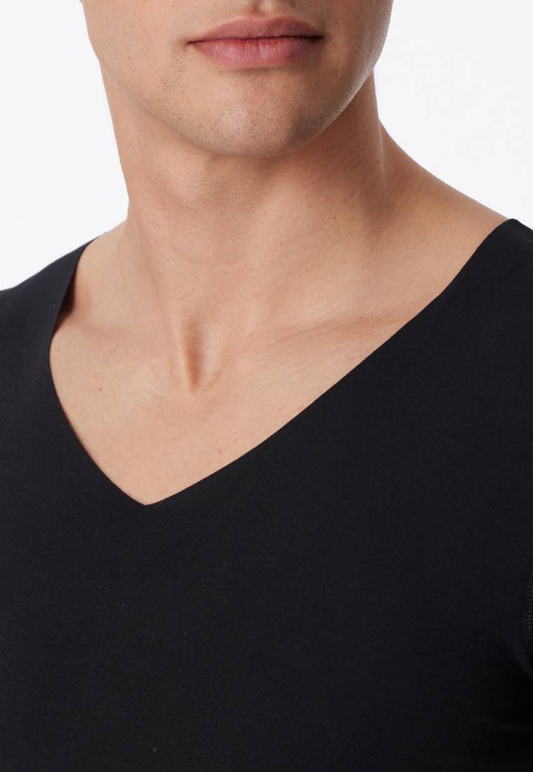 Schiesser Shirt Interlock seamless kurzarm V-Ausschnitt schwarz - Laser Cut Räumungsverkauf