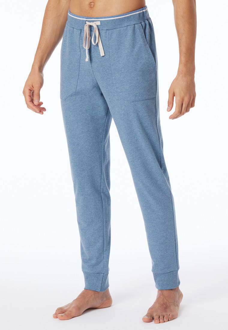 Schiesser Loungehose lang Organic Cotton Bündchen Streifen blau meliert - Mix+Relax Verkauf