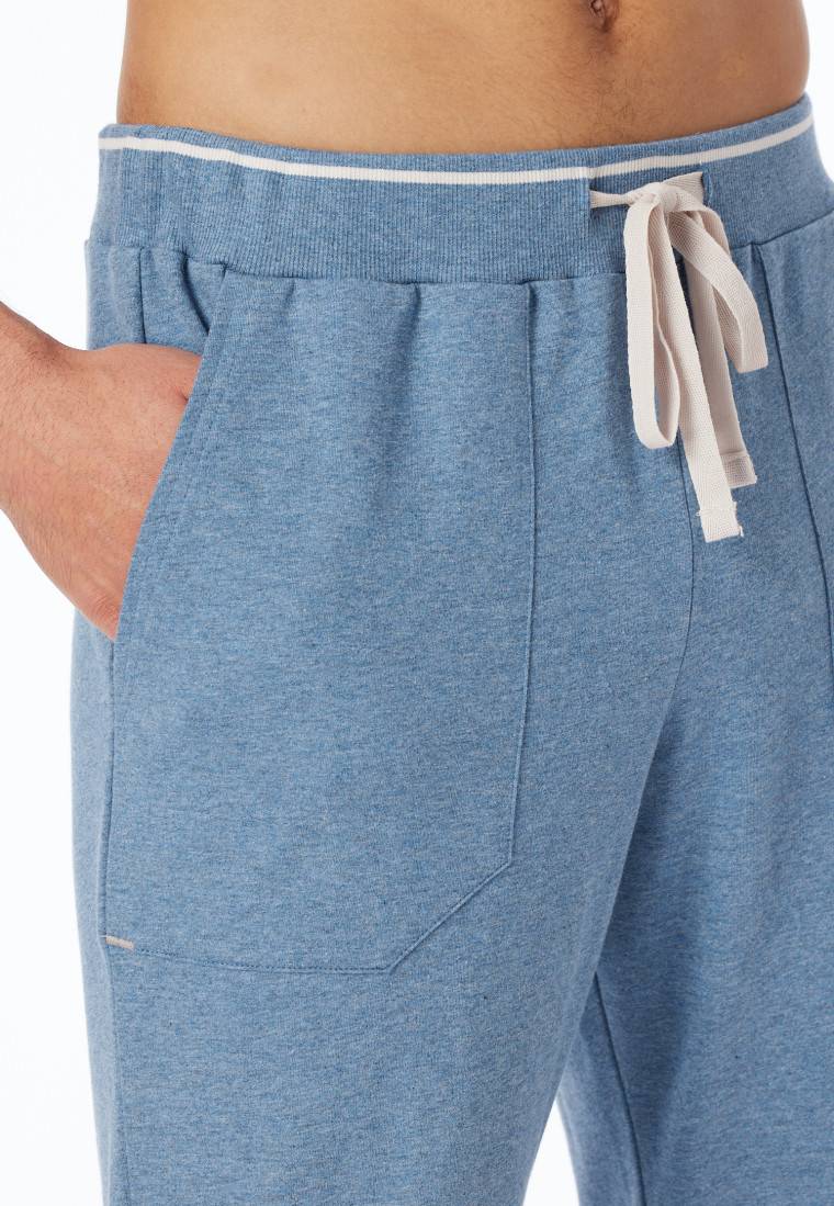 Schiesser Loungehose lang Organic Cotton Bündchen Streifen blau meliert - Mix+Relax Verkauf