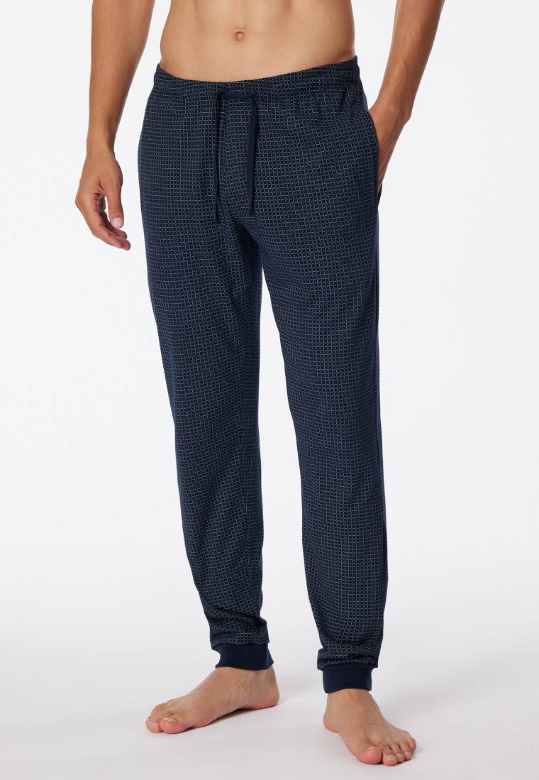Schiesser Loungehose lang Jersey Bündchen dunkelblau-gemustert - Mix+Relax Schlussverkauf