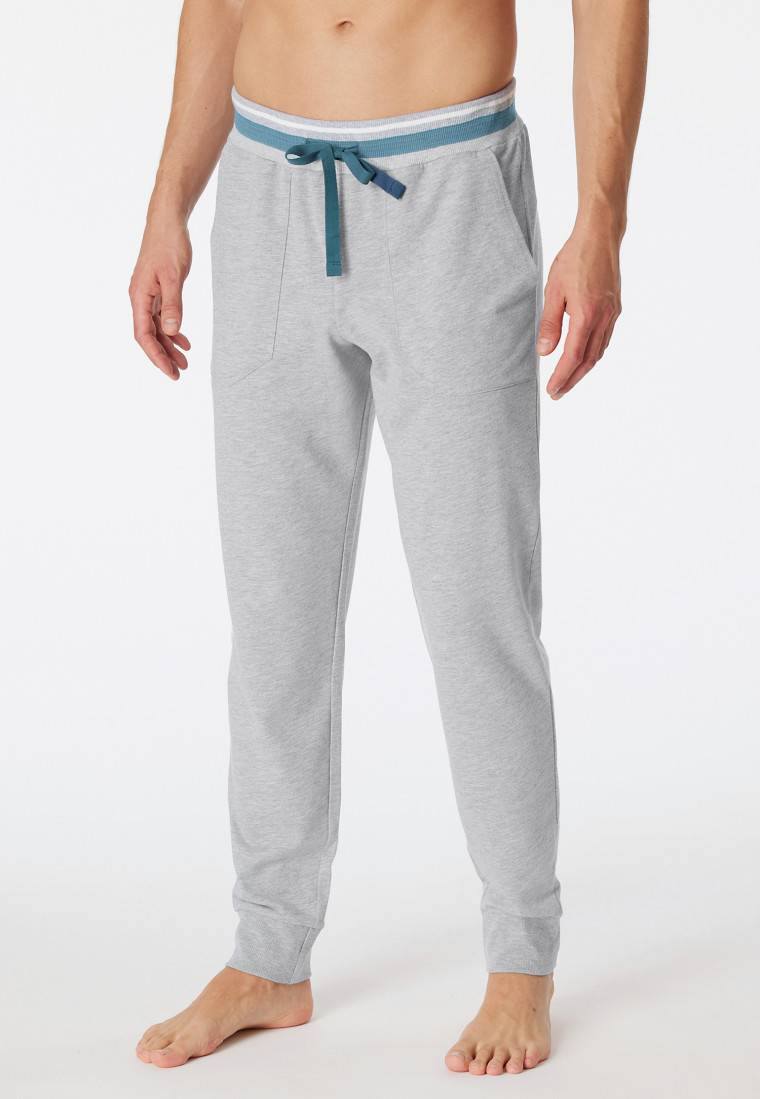 Schiesser Loungehose lang Sweatware Organic Cotton Bündchen Streifen grau-meliert - Mix+Relax Fabrikverkauf