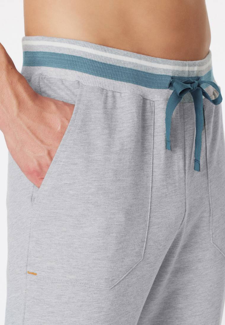 Schiesser Loungehose lang Sweatware Organic Cotton Bündchen Streifen grau-meliert - Mix+Relax Fabrikverkauf