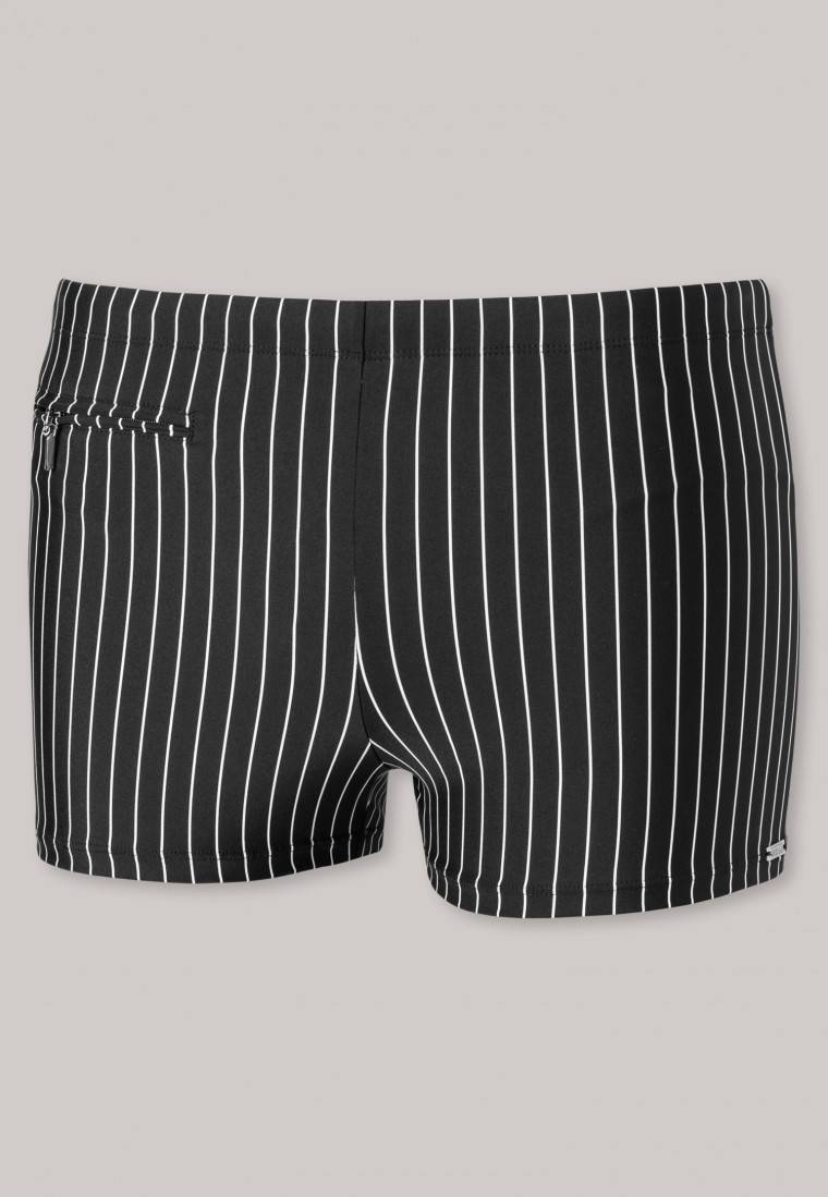 Schiesser Badehose mit Reißverschlusstasche Wirkware recycelt Streifen schwarz - Nautical Casual Fabrik Onlineshop