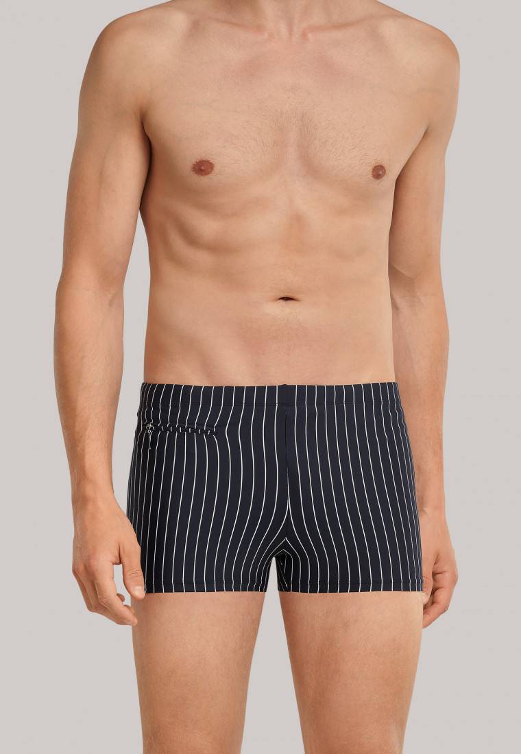 Schiesser Badehose mit Reißverschlusstasche Wirkware recycelt Streifen schwarz - Nautical Casual Fabrik Onlineshop