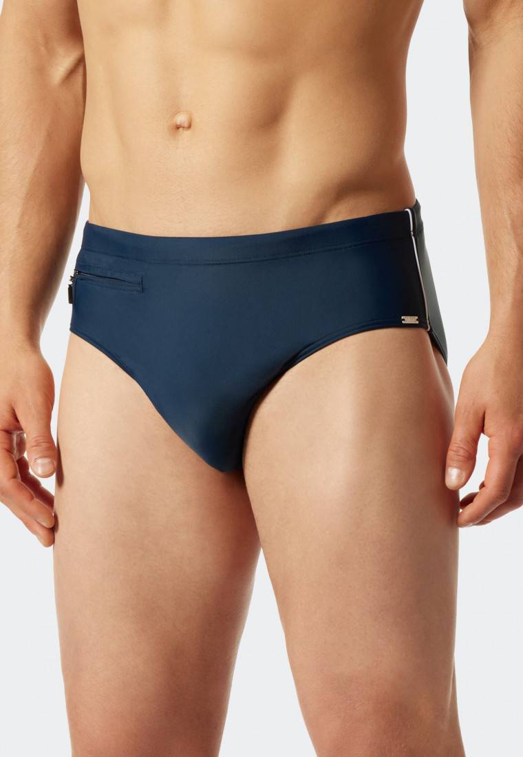 Schiesser Badehose mit Reißverschluss-Tasche Wirkware recycelt feiner Streifen admiral - Nautical Casual Fabrikpreis