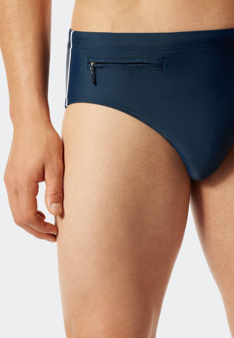 Schiesser Badehose mit Reißverschluss-Tasche Wirkware recycelt feiner Streifen admiral - Nautical Casual Fabrikpreis