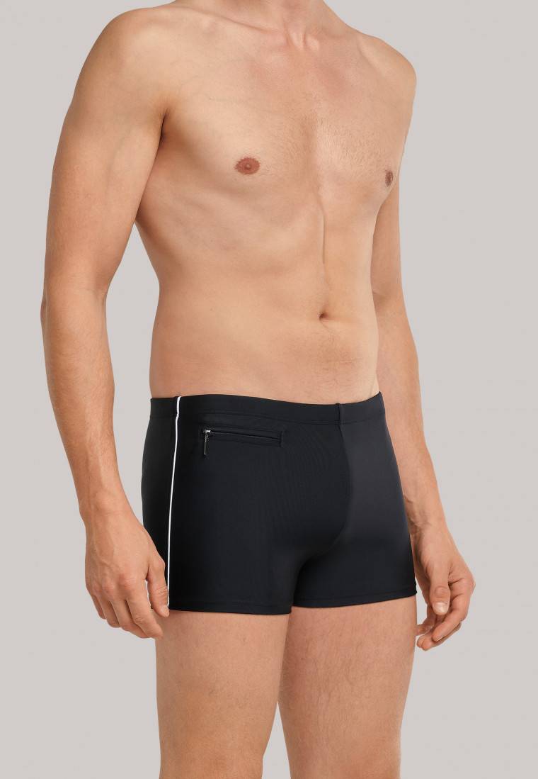 Schiesser Badehose mit Reißverschluss-Tasche Wirkware recycelt feiner Streifen schwarz - Nautical Casual Rabatt