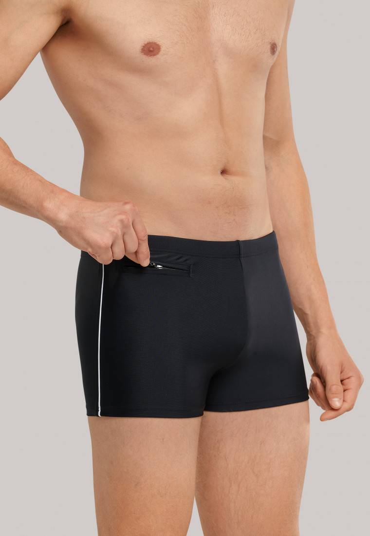 Schiesser Badehose mit Reißverschluss-Tasche Wirkware recycelt feiner Streifen schwarz - Nautical Casual Rabatt