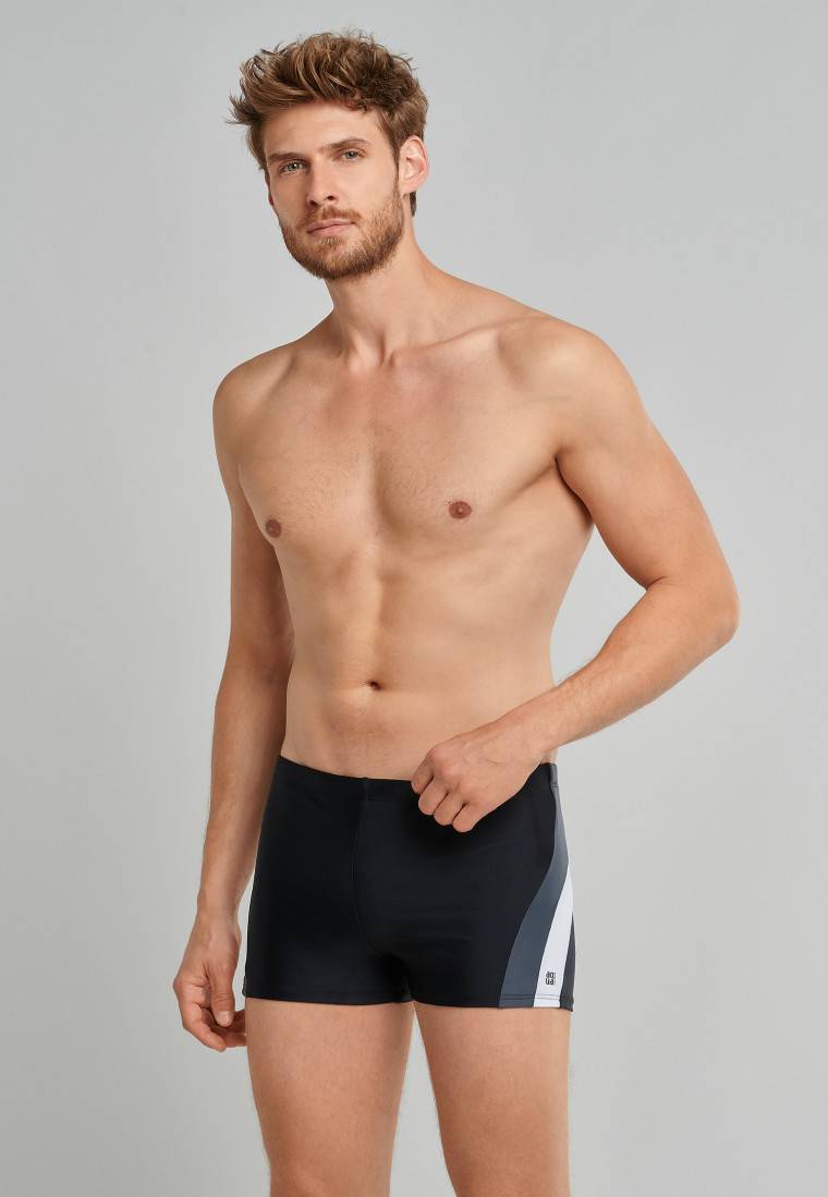 Schiesser Badehose Wirkware recycelt seitliche Streifen schwarz - Nautical Active Versandkostenfrei