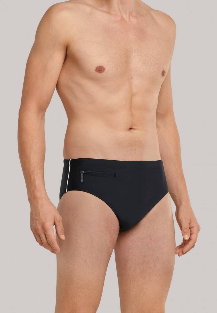 Schiesser Badehose mit Reißverschluss-Tasche Wirkware recycelt feiner Streifen schwarz - Nautical Casual Flash Sale