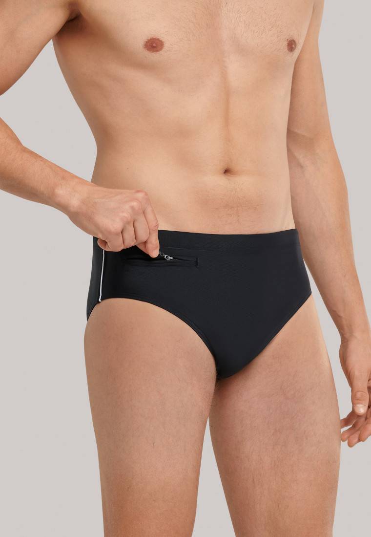 Schiesser Badehose mit Reißverschluss-Tasche Wirkware recycelt feiner Streifen schwarz - Nautical Casual Flash Sale