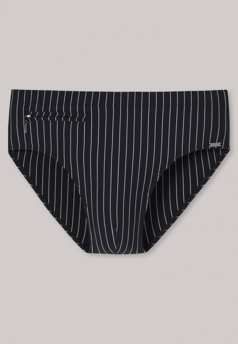 Schiesser Badehose mit Reißverschlusstasche Wirkware recycelt Streifen schwarz - Nautical Casual Online Shopping
