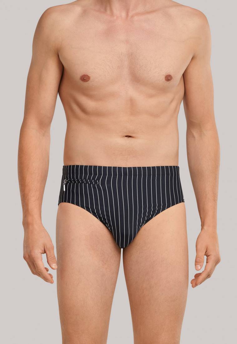 Schiesser Badehose mit Reißverschlusstasche Wirkware recycelt Streifen schwarz - Nautical Casual Online Shopping