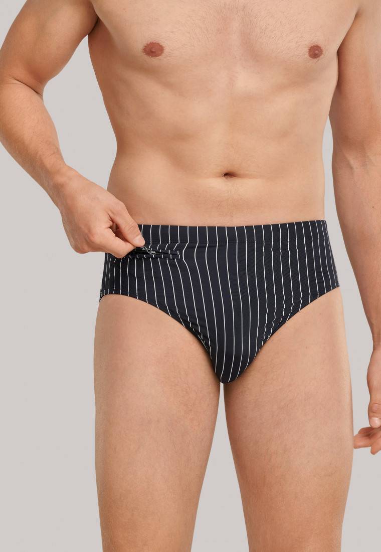 Schiesser Badehose mit Reißverschlusstasche Wirkware recycelt Streifen schwarz - Nautical Casual Online Shopping