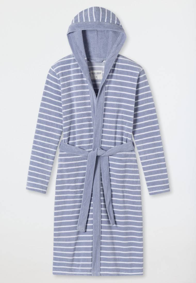 Schiesser Bademantel Leichtfrottee grau gestreift - Feather Terry VIP-Rabatte