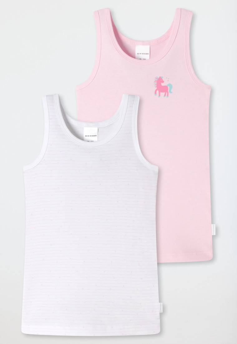 Schiesser Unterhemden 2er-Pack Feinripp Organic Cotton Pferd Ringel weiß/rosa - Feinripp Multipacks 50% Rabatt mit kostenlosem Versand