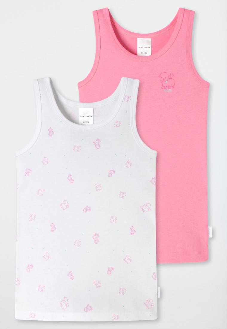 Schiesser Unterhemden 2er-Pack Feinripp Organic Cotton Hund weiß/pink - Feinripp Multipacks Fabrikladen