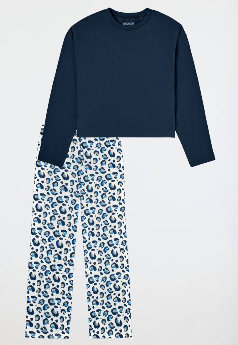 Schiesser Schlafanzug lang Leoparden-Muster blau - Nightwear Speichern exportieren