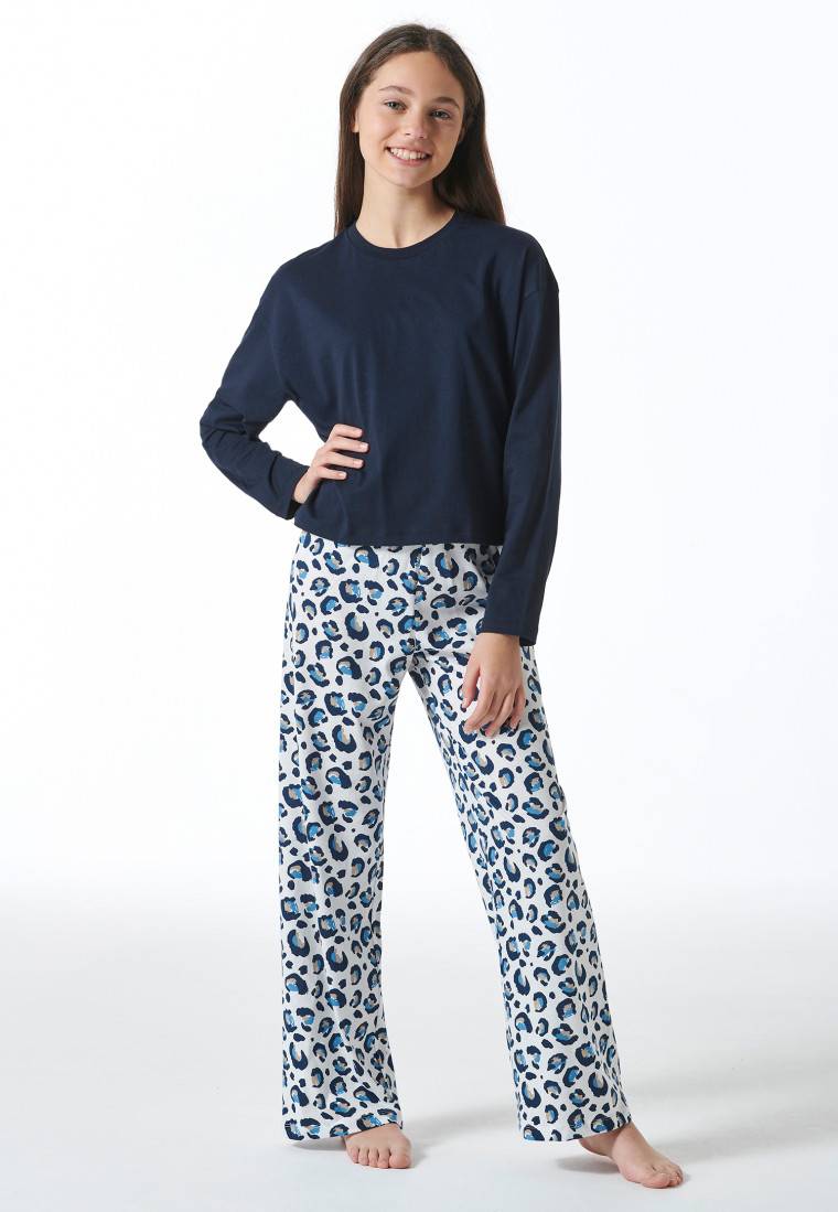 Schiesser Schlafanzug lang Leoparden-Muster blau - Nightwear Speichern exportieren