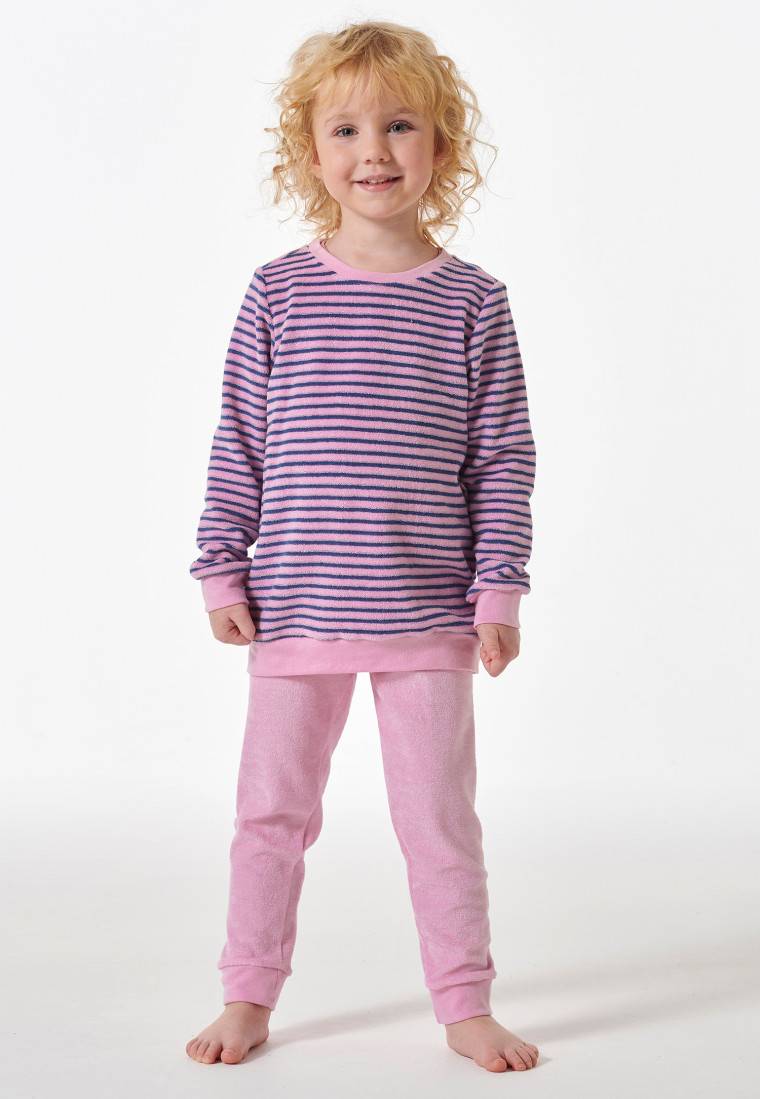 Schiesser Schlafanzug lang Frottee Bündchen Ringel rosé - Girls World Im Verkauf