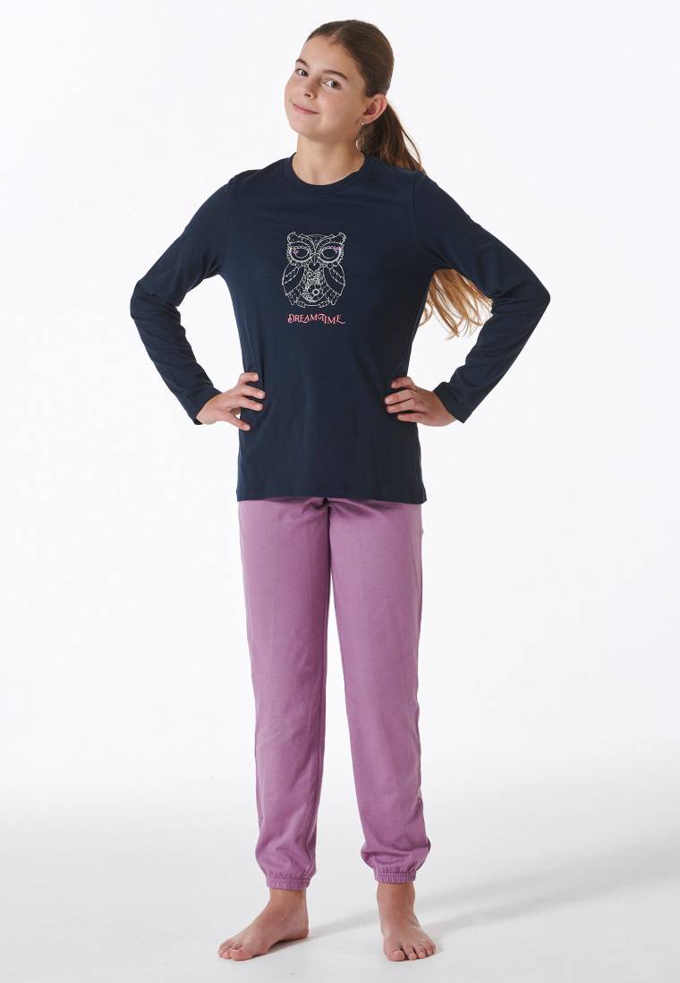 Schiesser Schlafanzug lang Bündchen Eule nachtblau - Nightwear 50% Rabatt für begrenzte Zeit