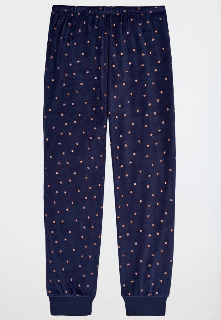 Schiesser Schlafanzug lang Velour Sterne nachtblau - Nightwear Rabatte dieses Monats