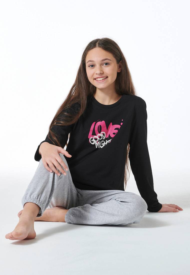 Schiesser Schlafanzug lang Bündchen schwarz - Nightwear 2025