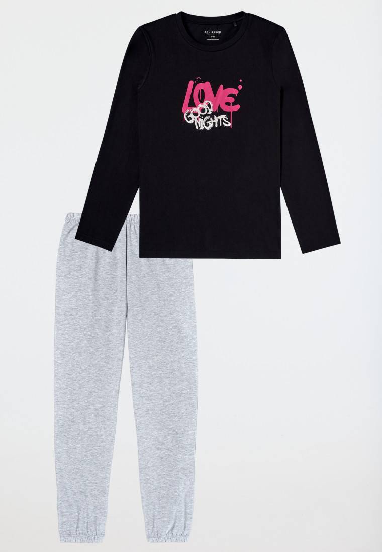 Schiesser Schlafanzug lang Bündchen schwarz - Nightwear 2025