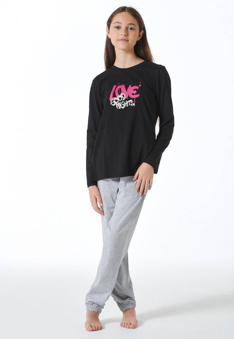 Schiesser Schlafanzug lang Bündchen schwarz - Nightwear 2025