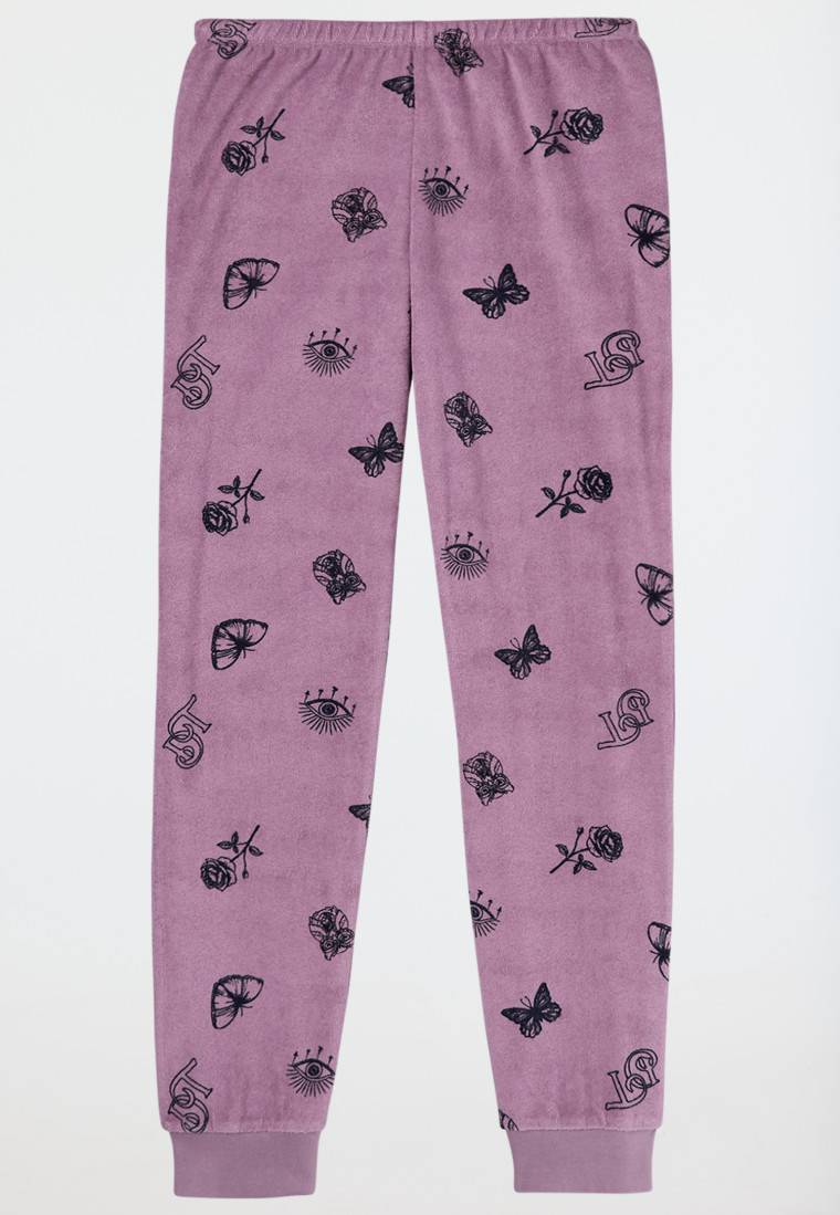 Schiesser Schlafanzug lang Frottee Bündchen Schmetterlinge mauve - Nightwear Verkauf